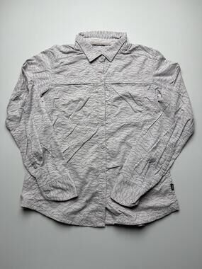 REI Co-op Shirt Womens Medium Gray Long Sleeve Collared Geometric Tagless Top